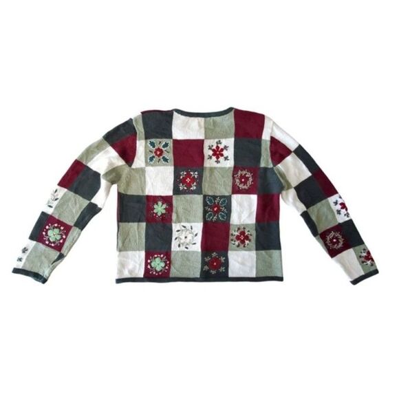 VNTG Christmas Patchwork Cardigan Sweater Christopher & Banks Sz M Layer Holiday - Picture 2 of 7